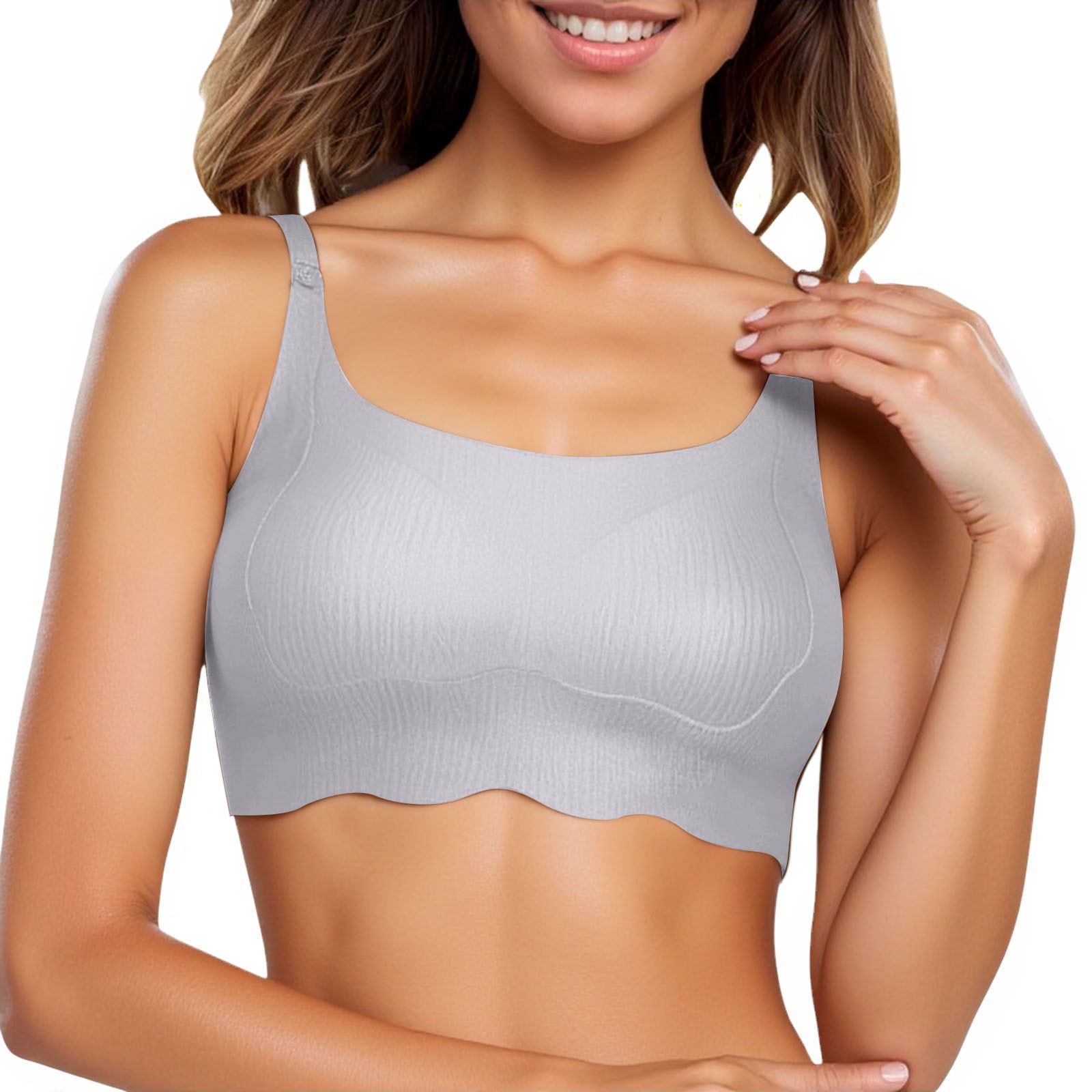 thumbnail image 1 of Sujetador fino sin costuras para mujer: sin costuras, sujeción suave, pecho grande, copa semi-fija, sin aros, transpirable, espalda lisa. Tallas 75C/75D disponibles., 1 of 4